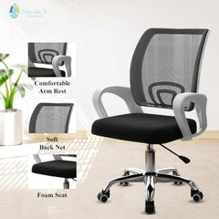 Casa Copenhagen Mesh Mid Back Office/Study/Computer/Revolving/Desk Chair for Work from Home -Metal Base, Height Adjustable Seat - Grey Milange & Black Handle