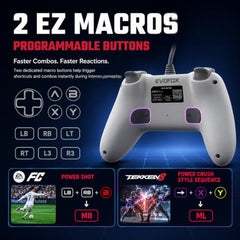 EvoFox Elite S Advanced Wired Gaming Controller for PC, 1000Hz Polling Rate, Hall Effect Joysticks, Programmable Macro Buttons, Sniper Mode & Turbo Mode, Dual Vibration, RGB Lighting, 1.8m Cable, Grey