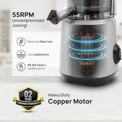 Wipro Vesta FS101 Cold press slow juicer|240 Watts 100% Copper DC motor for efficient juicing|All in one fruit & vegetable juicer|Nut milk and sorbet maker|76mm wide Chute|250ml Juicing bowl