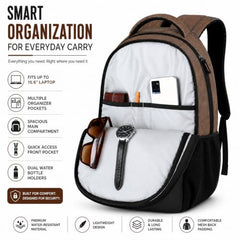 BIGBERRY Rodeo 2.0 Leatherite Faux Leather Laptop Backpack for Men & Women | Water Resistant 2 Compartment Casual Daypack | 15.6 Inch Laptop Bag for Office, College, Travel & Daily Use, Navy Blue