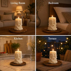 Decorative Fragrance Candle with Raised 3D Ivory Swirl Pillar Artwork | Long Burning Scented Candle for Home Décor, Living Room, Bedroom, Meditation Space, Table Decoration & Gift