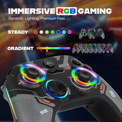 ARcNet Tri-Mode Wireless Gaming Controller with Hall Effect Joysticks & Triggers, 2.4G / Bluetooth/Wired Gamepad for PC, Windows 10/11, Laptop, Android, iOS & PS3, RGB, Anti-Drift (Black)