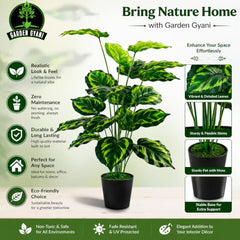 GARDEN GYANI Artificial Areca Palm Plant with Black Pot – 145 cm Tall Faux Tropical Decorative Plant with 35 Leaves for Home, Office & Living Room Décor