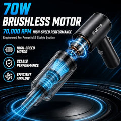 Gesto Car Vacuum Cleaner, 4-in-1 Cordless Handheld Vacuum Cleaner & Air Blower, 12000Pa Portable Mini Vacuum Cleaner for Car, Sofa & Home, 70W Brushless Motor, 4000mAh Battery - 1 Year Warranty