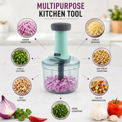 MAGIC SPOON Hand Push Chopper 1000ML, Vegetable & Onion Chopper with 4 Stainless Steel Blades, Manual Food Chopper for Garlic, Chilli, Dry Fruits, Nuts Cutter & Salad Preparation for Kitchen, Pista