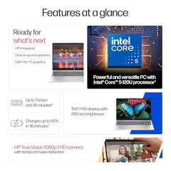 HP 15, Intel Core 5-120U (16GB DDR4, 512GB SSD) FHD, Anti-Glare, Micro-Edge, 15.6''/39.6cm, Win11, M365 Basic(1yr), Office Home24, Silver,1.59kg, fd0682tu, FHD Camera w/Shutter, BL Laptop