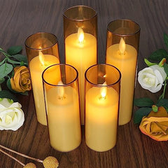 Flameless LED Pillar Candle Set of 2 | Acrylic Fiber Glass | Dancing Faux Wick | Remote Control with Battery Operated 3 AA | Home Décor & Gifting | 3" D x 6" H | Red
