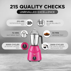 Preethi Galaxy MG225 Mixer Grinder, 750 watt, 3 Jars, Pink/Black (3 Jar)