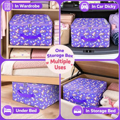 Storite 2 Pack Nylon Wardrobe Bag Underbed Cloth Storage Organizer | Moisture Proof Storage Bag, Storage box for Clothes Saree Bags, Zippered Closure & Handle - Magenta,37x34x23 cm