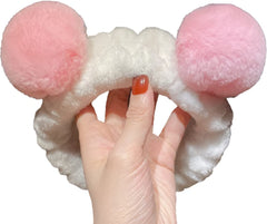 MOMISY Elastic Lovely Hair Band Wash Face Spa Headband-Washable Facial Band Makeup Wrap Headbands for Women (White Pink)
