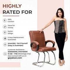KITHANIA Executive Office Home Study Chair Library Chair with Cushioned Arm Rest & Seat Back, Reception or Conference Room Seating, 100 Kgs Limit (2, Pink, Double Pipe Chrome Frame)