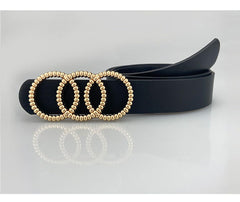 SYGA Women's PU Leather Belt Tripple O Ring Waist Belt Waist Size 25 Inch to 35 Inch, Black