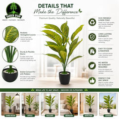 GARDEN GYANI Artificial Areca Palm Plant with Black Pot – 145 cm Tall Faux Tropical Decorative Plant with 35 Leaves for Home, Office & Living Room Décor