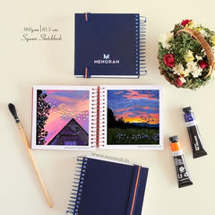 MENORAH - Artist Square Sketch Book - 180 GSM - Square Drawing Book - (100 Pages/50 Sheets) - Hard Metal Spiral Bound - (15.0 cm x 15.0 cm) - Pink