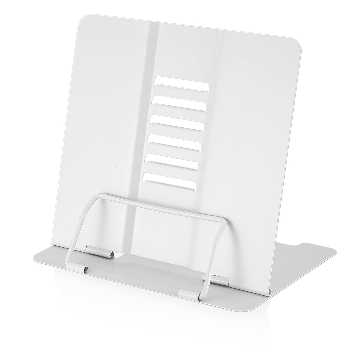 SYGA Reading Bookshelf Metal Mini Book Stand,Book Holder, Hands Free, Adjustable Cookbook,Documents Holder, Portable Bookstand for Music Books, Textbook, Recipe,Tablet, Ipad(White)
