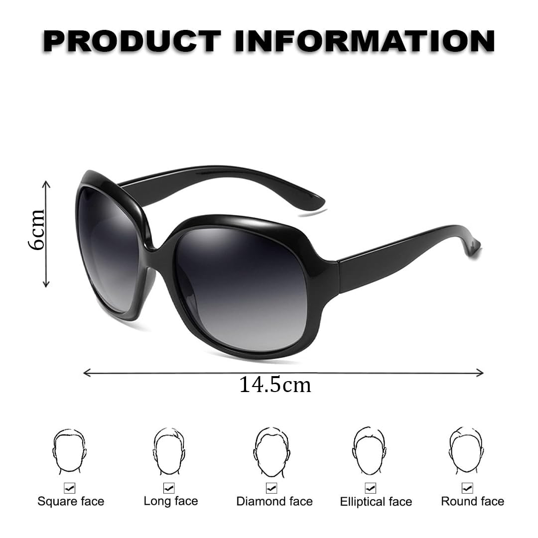 SYGA Style Large Frame Sunglasses Women's Sunglasses Fashion Sunglasses Toad Glasses (Black)