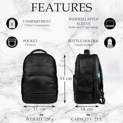 F Gear Luxur 25L Medium Laptop backpack Fits upto 17" Laptop Faux Leather Water resistant lightweight, Gifts for Men Women Boys Girls Adults, College/School/Office/Travel Bag (Brown)