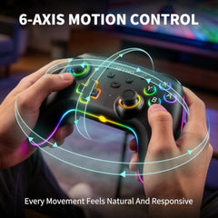 NITHO NEON DARK OPS Wireless Gaming Controller for PC Windows, Switch, Switch 2, Android and iOS, Gamepad with Hall Effect Triggers, Turbo, Programmable Buttons, 6-Axis Motion Control, Dual Vibration, RGB Lighting - Black