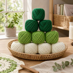 Crochet Cotton Thread Yarn Combo, 10 Rolls for Knitting, Crochet, Embroidery and Craft Making, Soft Decorative Thread for Handmade DIY Projects, Yellow & Green
