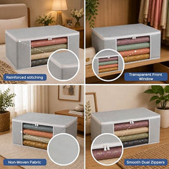 Homestrap set of 6 Foldable Saree Covers/Clothes Storage Bag/Wardrobe Organizer With Transparent Window And Zip For Lehenga, Suit, Dress,& Accessories (Grey)(Featured on Shark Tank), Polypropylene