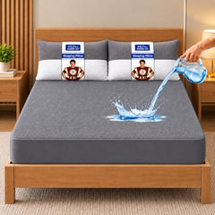 GADDA CO 100% Waterproof Premium Cotton Feel Mattress Protector King Size 78x72 Inch|Ultra Soft Breathable & Fitted Bed Protector Terry Cover Double Bed (6.5x6 feet, Fits 10 Inches, Grey)