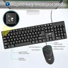 Ant - Wired Keyboard for PC, Laptop, Desktop, Computer, Notebook. USB Keyboard Compatible with Dell, Acer, HP, Samsung and More, with UK Layout – Black – 01