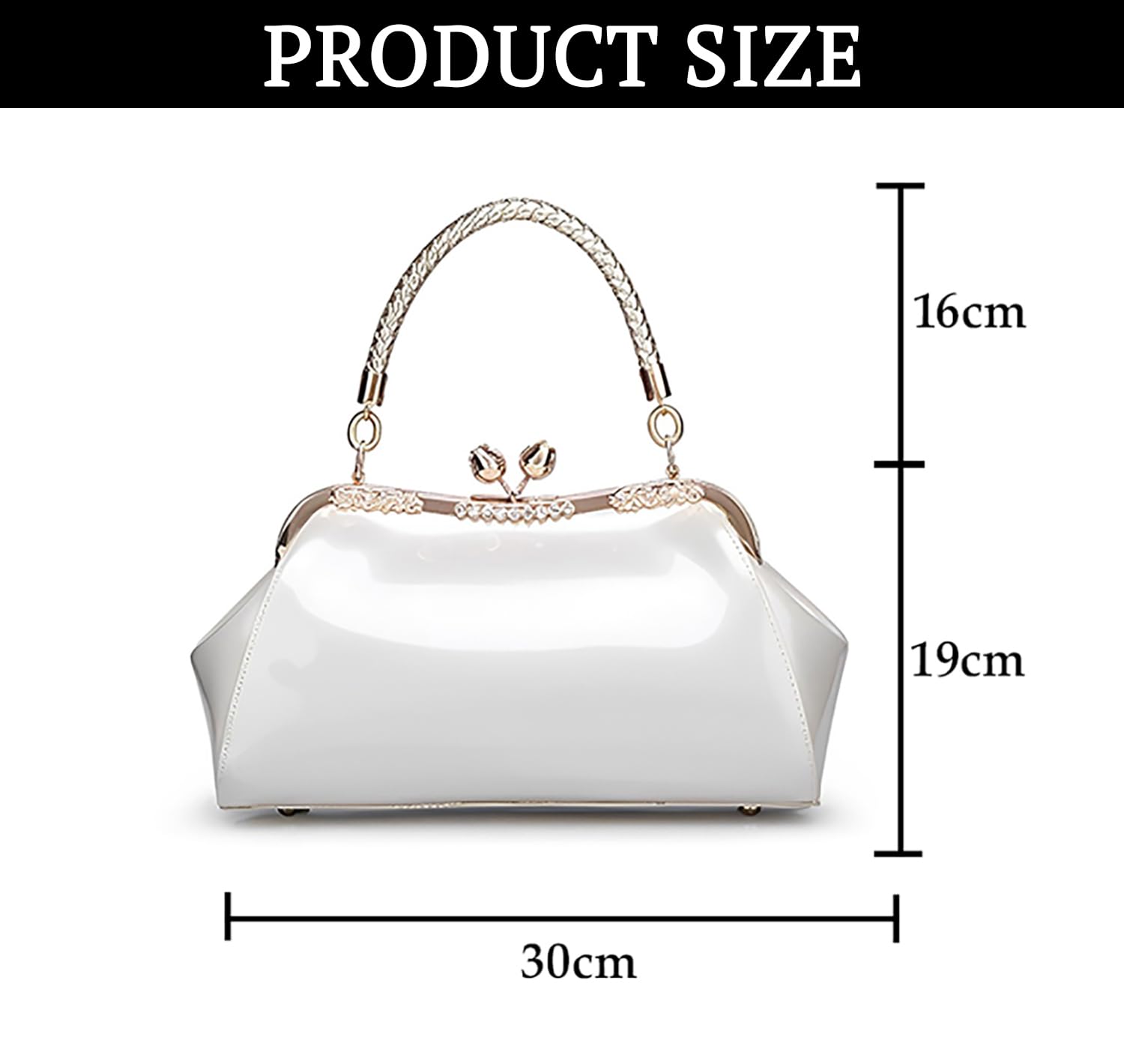 SYGA Women's Glossy Patent Leather Handbag Kiss Lock Purse Top Handle Handbag Suitable Gift for a festival,occasion,Birthday(WHITE)