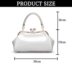SYGA Women's Glossy Patent Leather Handbag Kiss Lock Purse Top Handle Handbag Suitable Gift for a festival,occasion,Birthday(WHITE)
