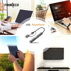 Frontech 8-in-1 Multi-Port Expansion Hub, Dual Input (USB-C & USB), High-Speed Data Transfer, Metal Matt Finish, Backed with 1 Year Warranty (NC-0058)