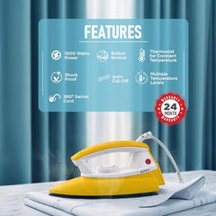 Intex Glidex Ease Dry Iron 1000W | Non-Stick Soleplate | Adjustable Temperature Control | Shock Proof Lightweight Dry Iron | Thermal Protection | Fast & Smooth Ironing for Home Use | 2 Year Warranty