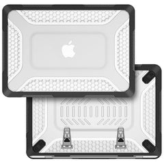ProElite Transparent Case for MacBook Neo 13 inch 2026 Model Touch ID, Heavy Duty Honeycomb Hard Shell with Slim TPU Bumper and Fold Kickstand, Dark Blue