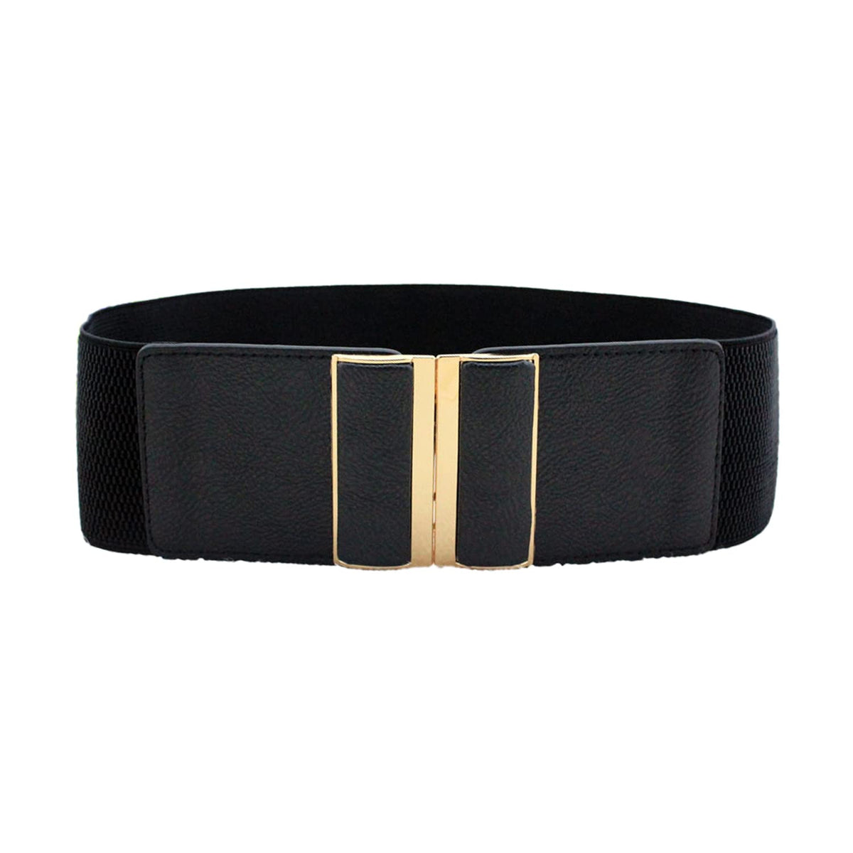 SYGA Women Cinch Belt, PU Leather Stretchy Waist Belt with Door Shaped Metal Buckle, Retro Style - Black