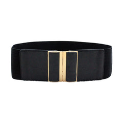 SYGA Women Cinch Belt, PU Leather Stretchy Waist Belt with Door Shaped Metal Buckle, Retro Style - Black