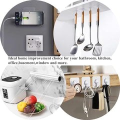 AMIQUS 10 Pcs Hevy Duty Self Adhesive Hook for Hanging Kitchen Item and Other Stainless Steel, Gold Waterproof, Strong Towels, Keys, Utensils,Robes Double-Sided Transparent (Double Claw V Shape)