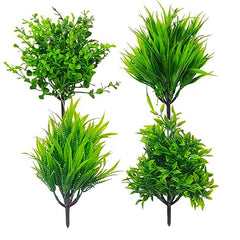 Dekorly Artificial Plastic Mix Green Grass Fake Outdoors Plant Bushes Decor Faux Greenery Shrubs For Outdoor And Indoor, Artificial Shrubs Stems | Height- 7 Inches (Multi-16)