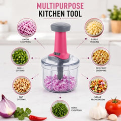 MAGIC SPOON Hand Push Chopper 1000ML, Vegetable & Onion Chopper with 4 Stainless Steel Blades, Manual Food Chopper for Garlic, Chilli, Dry Fruits, Nuts Cutter & Salad Preparation for Kitchen, Pista