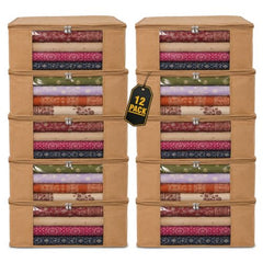 JD FRESH 6 Pcs Non Woven Saree Covers/Storage Bags with Zip Cover/Space Saving Bag with Transparent Window/Wardrobe Cupboard Organizer for Clothes/Lehengas/Bedsheets (17 X 14 x 7 Inch/Orange)