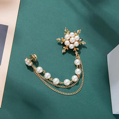 SYGA Snowflake Flower Brooch Pin with Pearls and Crystals, Gold, for Men & Women