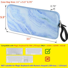 Neoprene Carrying Keyboard Sleeve Case Bag Protection Pouch Compatible with Magic Keyboard 1 & 2, Wireless Keyboard, Magic Mouse, Magic Trackpad and Wireless Trackpad (Blue Marble Pattern)