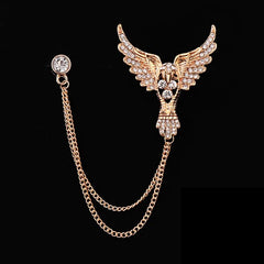SYGA Men's & Women Suit Shirt Stud Lapel Pin Chain Tassel Brooch Pin with Crystal Chain(Diamond Eagle Gold)