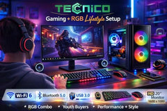 TECNICO AI Desktop CPU Set, Core i7 4470 3.2GHZ, 16 GB DDR3 RAM, 512 GB SSD, RGB Keyboard Mouse Set, WiFi 6, Bluetooth, Speakers, Headphone (Include Monitor 20" Led)