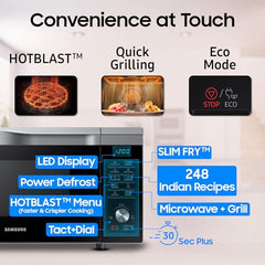 Samsung 28L Multi Spit, Convection Microwave Oven (MC28A6035QS/TL, Silver, Various Cooking Modes, Eco Mode, Hotblast, Crusty Plate, Wire Rack, Slim Fry, Ceramic Enamel Cavity with 10 year warranty)