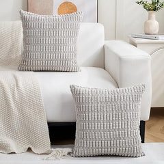 MOMISY Corduroy Cushion Throw Pillow Covers Pink 45 x 45cm, 18x18 inch (Light Grey, 2)