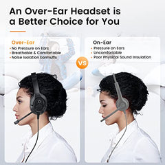 EH2 Black Headset with ENC, Over- Ear Computer Headphones for Professional Calling, Call Centre and Work from Home WFH