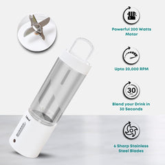 Libra Portable Blender for Smoothies & Juices â€“ USB Rechargeable Blender Juicer with 6 Blades, 450ml Capacity, 4000mAh Battery, 200W Motor, Waterproof Portable Juicer for Travel, Gym & Office (White)