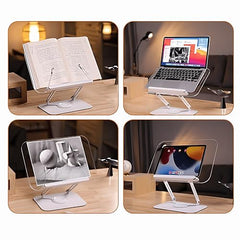 Sunchhaya Acrylic Book Stand for Reading – Clear Adjustable Book Holder with 360° Rotating Base, Foldable Reading Stand for Desk, Cookbook, Tablet & Laptop Stand, Height & Angle Adjustable (R22H)