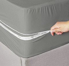 HOMEKART Premium Cotton 220TC 78 x 72 x 8 King Size Double Bed Mattress Cover Protector with Zip/Chain|Provides All Around Protection - 1 pc Multicolor (Grey, 78 x 72 x 8)