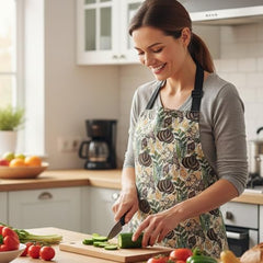 MOMISY Tropical Floral Kitchen Apron – Cooking Apron with Colorful Print, Adjustable Neck Strap (Yellow)