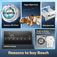Bosch 7 kg 5 Star Front Load Fully-Automatic Washing Machine, Antibacterial Tech, AI ActiveWater, 15 Wash Programs, 53L Large Drum, SoftCare Paddle, Silver, WAJ24266IN (2026 Model)