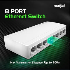 FRONTECH 8 Port Gigabit Ethernet Switch | 10/100/1000Mbps | Plug & Play LAN Hub for Router, Computer, Gaming Console, Printer & IP Camera | Wall Mountable | Hi-Speed Network Switch (NC-0052)